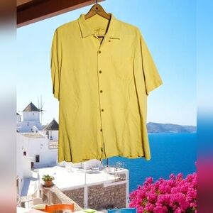 Tommy Bahama Sz XL Silk Yellow Casual Button Down Shirt Beach Style